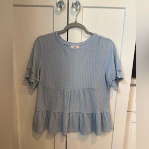 Como Vintage Light Blue Tiered Ruffle Sleeve Top, babydoll, short